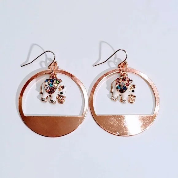 🆕 MBM Rose Gold Elephant Charm Drop Dangle Earrings - Picture 4 of 10